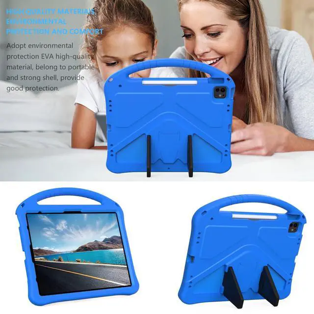 Alt view image 4 of 5 - YRH Case for iPad Air 13 inch (M2/M3) 2024/2025, for iPad Pro 13 inch (M4) 2024/12.9 inch (M2) 2022, EVA Shockproof Cover with Strap Handle Stand, Blue