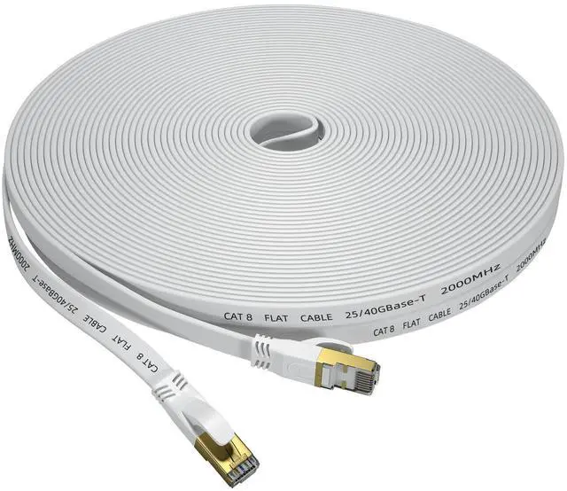 Main image of Cat 8 Ethernet Cable 65 FT, Outdoor&Indoor High Speed Heavy Duty Network LAN Internet Cable,SFTP Gold Plated RJ45 40Gbps 2000Mhz Patch Cord, for Modem/Router/Gaming,Faster Than Cat7/Cat6/Cat5-White