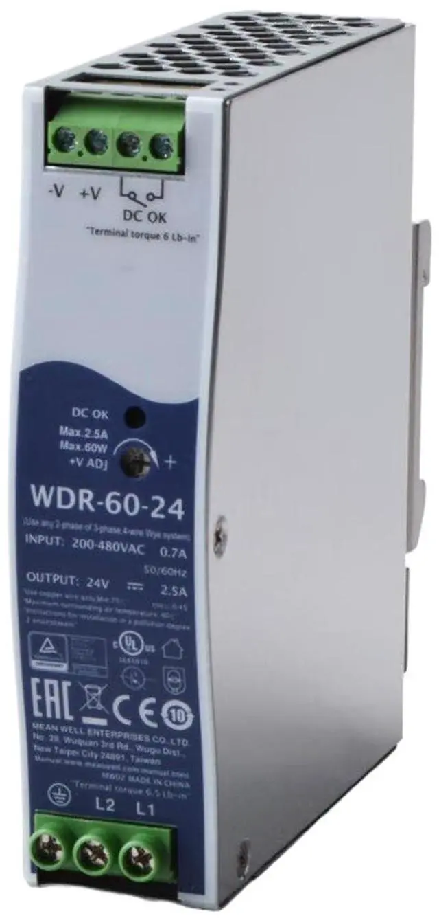 Alt view image 3 of 3 - WDR-60-24 24V 2.5A 60W Industrial Power Supply, Ultra Slim, Wide Input Voltage, for Automation Control