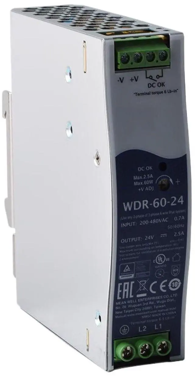 Main image of WDR-60-24 24V 2.5A 60W Industrial Power Supply, Ultra Slim, Wide Input Voltage, for Automation Control