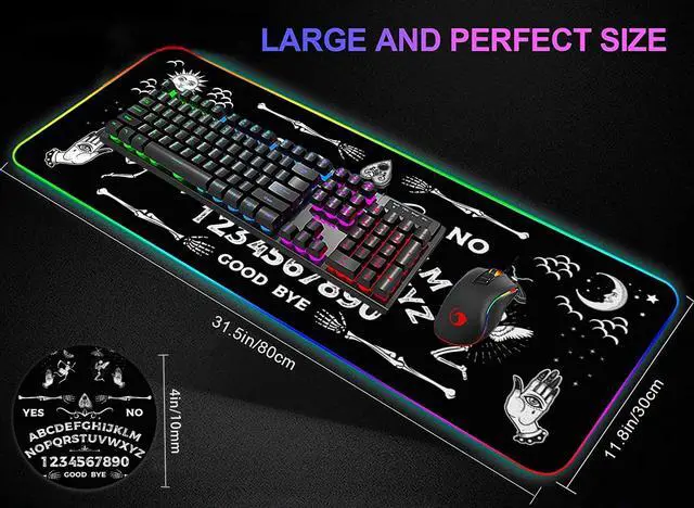 Alt view image 3 of 5 - RGB Gaming Mouse Pad Large Mouse Pad Desk Mat Led Mouse Pad Light-up Mouse Pad, Large Keyboard Pad, Optical Waterproof Non-Slip, Great for Gamers, Ouija Board Pattern
