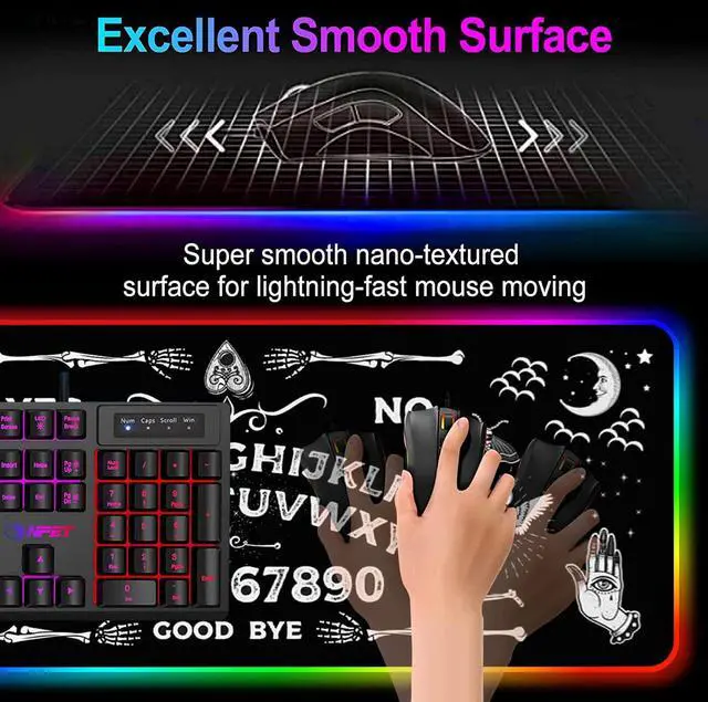 Alt view image 4 of 5 - RGB Gaming Mouse Pad Large Mouse Pad Desk Mat Led Mouse Pad Light-up Mouse Pad, Large Keyboard Pad, Optical Waterproof Non-Slip, Great for Gamers, Ouija Board Pattern
