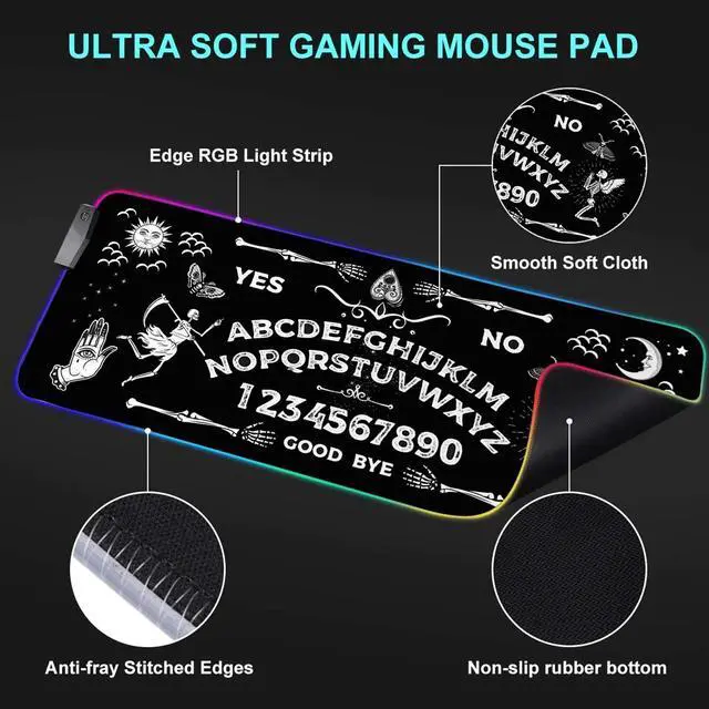 Alt view image 5 of 5 - RGB Gaming Mouse Pad Large Mouse Pad Desk Mat Led Mouse Pad Light-up Mouse Pad, Large Keyboard Pad, Optical Waterproof Non-Slip, Great for Gamers, Ouija Board Pattern