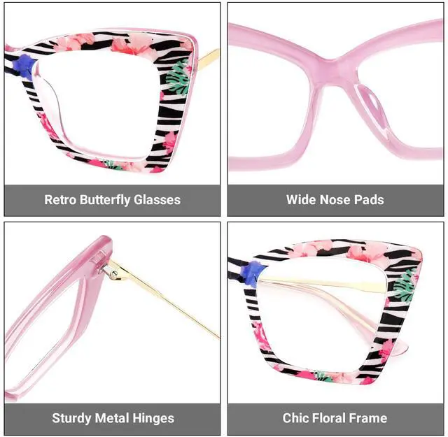 Alt view image 3 of 5 - Zeelool Retro Butterfly Glasses for Women Blue Light Blocking Glasses Anti Eyestrain Eyewear ZJGX197476 Floral