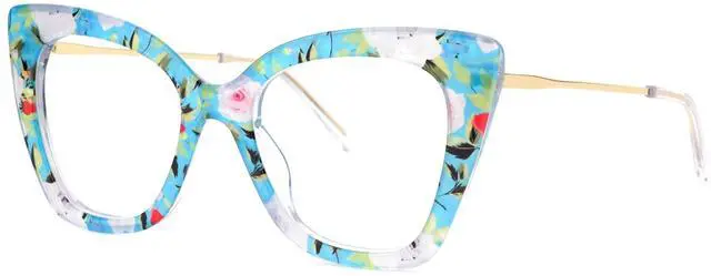 Main image of Zeelool Cat Eye Blue Light Glasses for Women Chic Oversized Floral Eyeglasses Anti Blue Light Full Eyewear Glasses JGX674221-02B
