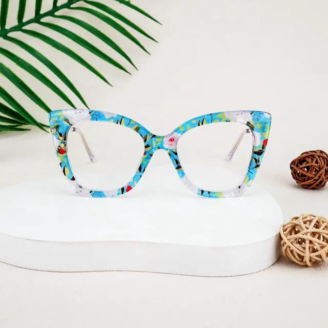 Alt view image 2 of 5 - Zeelool Cat Eye Blue Light Glasses for Women Chic Oversized Floral Eyeglasses Anti Blue Light Full Eyewear Glasses JGX674221-02B