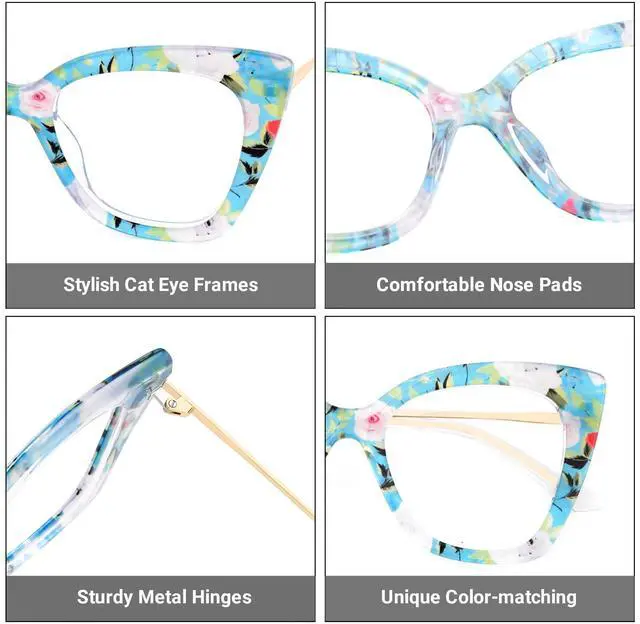 Alt view image 3 of 5 - Zeelool Cat Eye Blue Light Glasses for Women Chic Oversized Floral Eyeglasses Anti Blue Light Full Eyewear Glasses JGX674221-02B