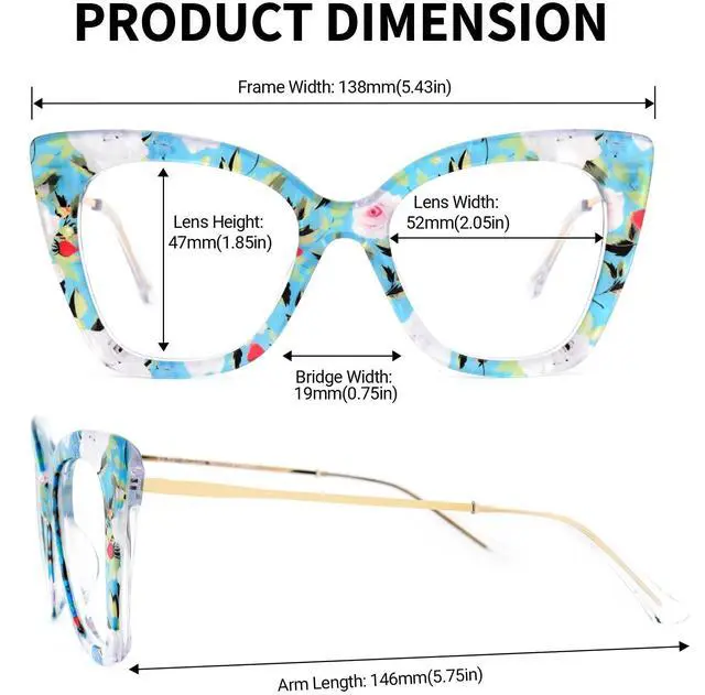 Alt view image 5 of 5 - Zeelool Cat Eye Blue Light Glasses for Women Chic Oversized Floral Eyeglasses Anti Blue Light Full Eyewear Glasses JGX674221-02B