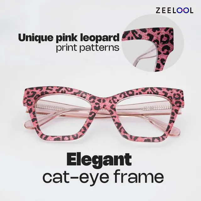 Alt view image 5 of 5 - Zeelool Blue Light Blocking Glasses for Woman, Pink Leopard Cat Eye Glasses Frame Computer Eyeglasses Anti UV, Eyestrain & Glare Eyewear with Metal Hinge Ansyah ZJGA913976-05B