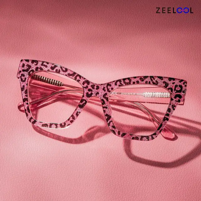 Alt view image 3 of 5 - Zeelool Blue Light Blocking Glasses for Woman, Pink Leopard Cat Eye Glasses Frame Computer Eyeglasses Anti UV, Eyestrain & Glare Eyewear with Metal Hinge Ansyah ZJGA913976-05B