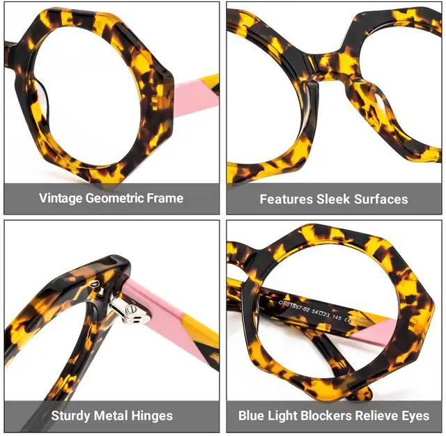 Alt view image 5 of 5 - Zeelool Stylish Oversized Acetate Geometric Blue Light Blocking Glasses Eyewear for Women Hugh ZOP01887-02B Tortoise-Gold