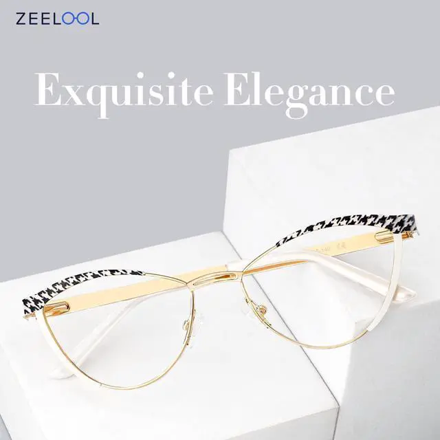 Alt view image 5 of 5 - Zeelool Cat Eye Blue Light Blocking Glasses Metal Frame for Women Sydney FM0125-11 Houndtooth