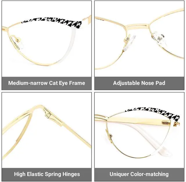 Alt view image 4 of 5 - Zeelool Cat Eye Blue Light Blocking Glasses Metal Frame for Women Sydney FM0125-11 Houndtooth
