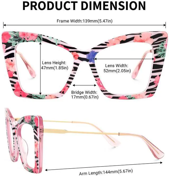 Alt view image 4 of 5 - Zeelool Retro Butterfly Glasses for Women Blue Light Blocking Glasses Anti Eyestrain Eyewear ZJGX197476 Floral