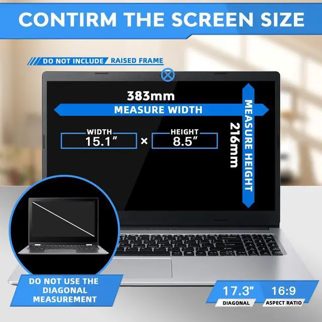 Alt view image 2 of 5 - 17.3 Inch Laptop Privacy Screen Filter for 16:9 Widescreen Display 15.1"x8.5" - Laptop Screen Privacy Shield and Anti Blue Light Anti Glare Screen Protector