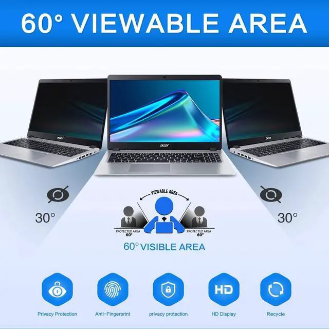 Alt view image 3 of 5 - 17.3 Inch Laptop Privacy Screen Filter for 16:9 Widescreen Display 15.1"x8.5" - Laptop Screen Privacy Shield and Anti Blue Light Anti Glare Screen Protector
