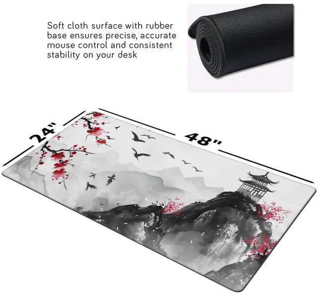 Alt view image 2 of 5 - ZOCOZY 3XL Extended Gaming Mouse Pad -Watercolor Cherry Blossom 24x48 Inch Mouse Mats Desk Pad,Large Desk Mat,Extended Keyboard Mousepad with Non-Slip Base and Stitched Edge for Home Office