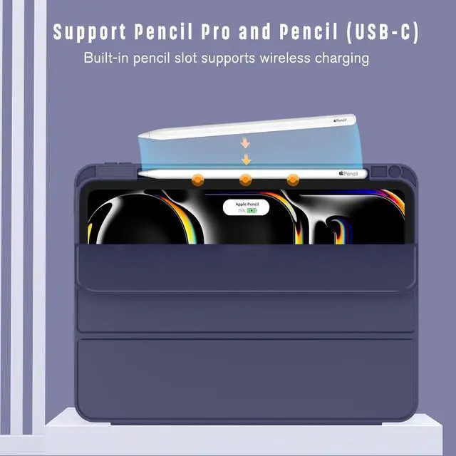 Alt view image 2 of 5 - ZryXal 2024 iPad Pro 11 Inch Case M4 (5th Generation) with Pencil Holder, Smart iPad Case [Support Pencil Pro and Pencil (USB-C)], Support Touch ID and Auto Wake/Sleep (Dark Blue)