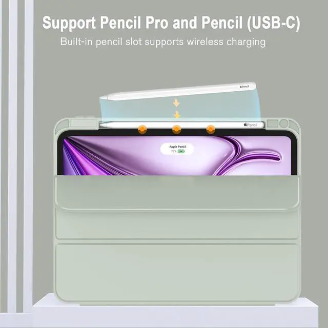 Alt view image 2 of 5 - ZryXal New iPad Air 13 Inch Case M2 2024 with Pencil Holder, Smart iPad Case [Support Pencil Pro and Pencil(USB-C)], Support Touch ID and Auto Wake/Sleep (Sega Green)