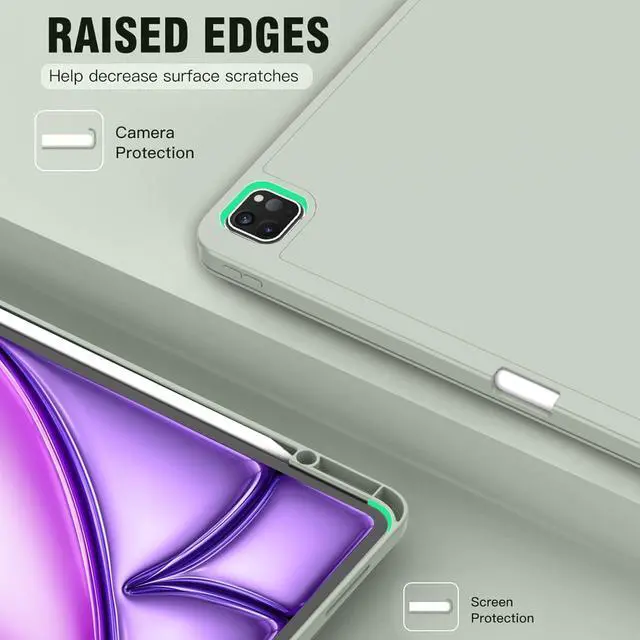 Alt view image 3 of 5 - ZryXal New iPad Air 13 Inch Case M2 2024 with Pencil Holder, Smart iPad Case [Support Pencil Pro and Pencil(USB-C)], Support Touch ID and Auto Wake/Sleep (Sega Green)