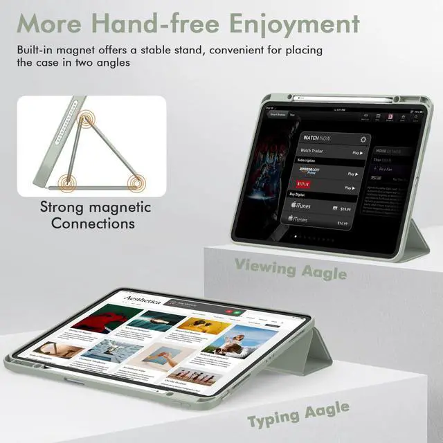 Alt view image 4 of 5 - ZryXal New iPad Air 13 Inch Case M2 2024 with Pencil Holder, Smart iPad Case [Support Pencil Pro and Pencil(USB-C)], Support Touch ID and Auto Wake/Sleep (Sega Green)