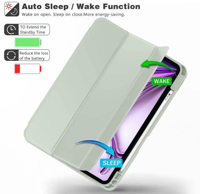 Alt view image 5 of 5 - ZryXal New iPad Air 13 Inch Case M2 2024 with Pencil Holder, Smart iPad Case [Support Pencil Pro and Pencil(USB-C)], Support Touch ID and Auto Wake/Sleep (Sega Green)