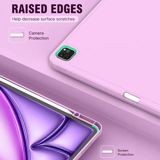 Alt view image 2 of 5 - ZryXal New iPad Air 13 Inch Case M3 2025/M2 2024 with Pencil Holder, Trifold Stand Smart Case with Soft TPU Back,Auto Wake/Sleep(Pastel Violet)