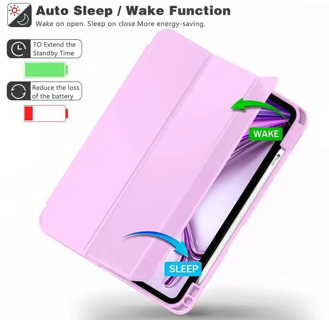 Alt view image 4 of 5 - ZryXal New iPad Air 13 Inch Case M3 2025/M2 2024 with Pencil Holder, Trifold Stand Smart Case with Soft TPU Back,Auto Wake/Sleep(Pastel Violet)
