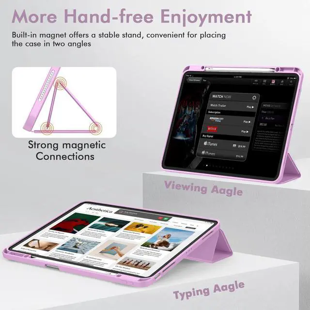 Alt view image 3 of 5 - ZryXal New iPad Air 13 Inch Case M3 2025/M2 2024 with Pencil Holder, Trifold Stand Smart Case with Soft TPU Back,Auto Wake/Sleep(Pastel Violet)
