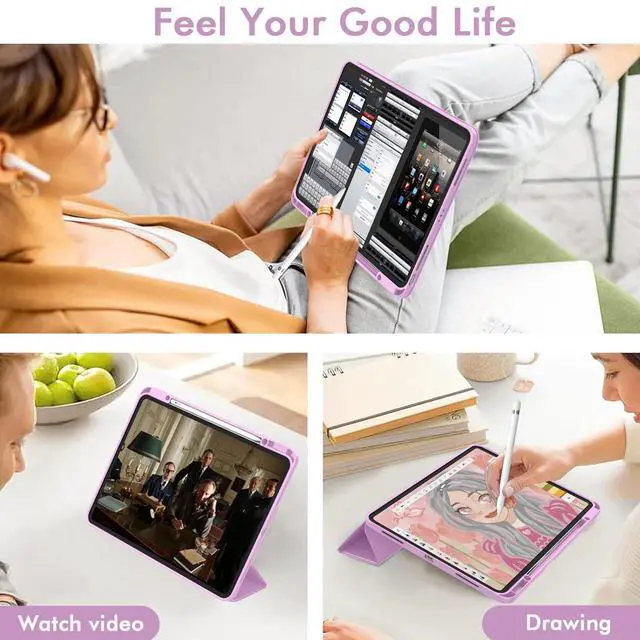 Alt view image 5 of 5 - ZryXal New iPad Air 13 Inch Case M3 2025/M2 2024 with Pencil Holder, Trifold Stand Smart Case with Soft TPU Back,Auto Wake/Sleep(Pastel Violet)