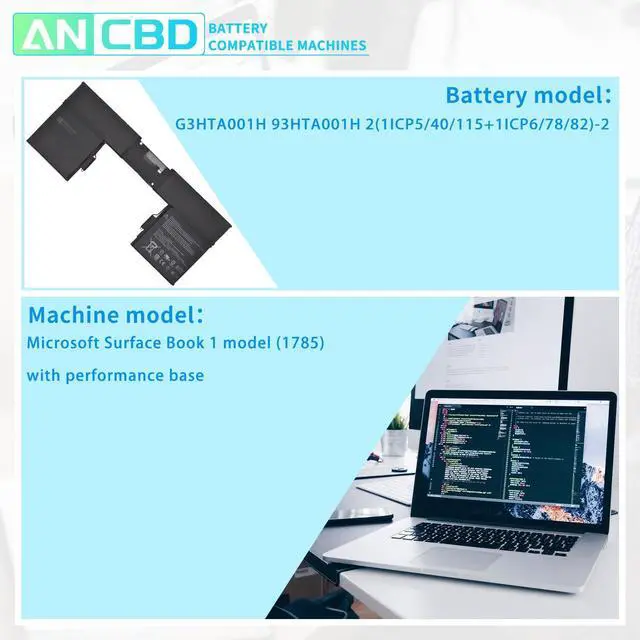 Alt view image 5 of 5 - ANCBD G3HTA001H 93HTA001H Keyboard Battery (with Tools) Compatible with Microsoft Surface Book 1st Gen Model 1785 with Performance Base 7.57V 60.8Wh/8030mAh 4-Cell