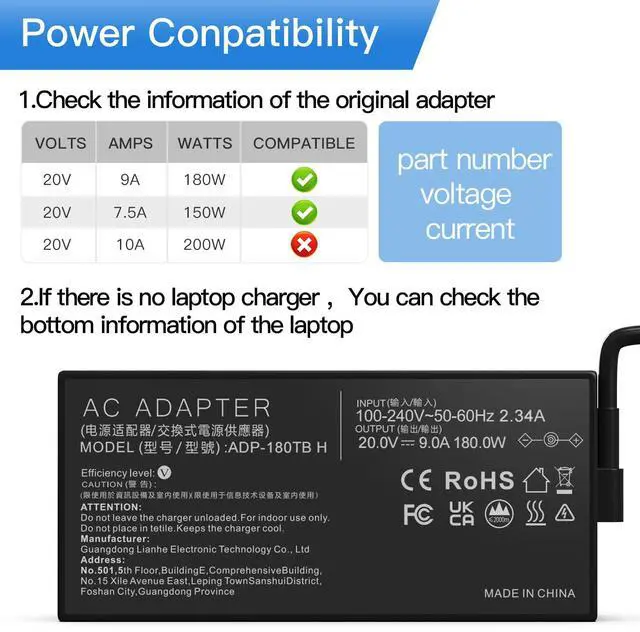 Alt view image 2 of 5 - 180W ADP-180TB H AC Adapter Fit for Asus ROG Zephyrus GA502DU GA502D GA502 GA502IU GA401 GA401I GA401II GA401IV TUF Gaming Laptop Charger F15 F17 FX505D FX505G Laptop Power Supply Charger