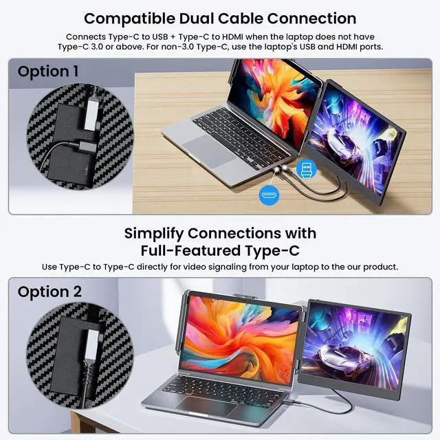 Alt view image 4 of 5 - 14'' Laptop Monitor Extender FHD 1080P IPS Dual Portable Monitor for 13"-17" Laptops, Plug and Play Compatible with Windows, Switch, PS5