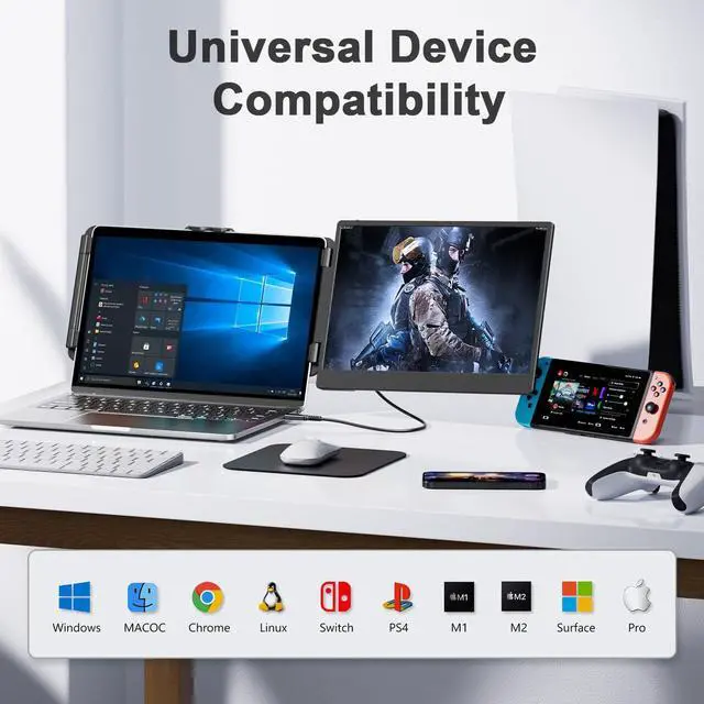 Alt view image 5 of 5 - 14'' Laptop Monitor Extender FHD 1080P IPS Dual Portable Monitor for 13"-17" Laptops, Plug and Play Compatible with Windows, Switch, PS5