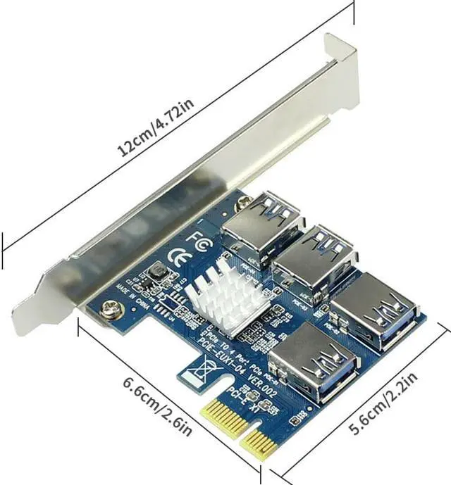 Alt view image 5 of 6 - PCIE PCI-E PCI Express Riser Card 1x to 16x 1 to 4 USB 3.0 Slot Multiplier Adapter for Bitcoin Miner for WinXP/Win7 8 10