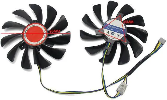 Alt view image 4 of 5 - 2pcs/set FDC10U12S9-C CF1010U12S 95mm Alternative RX590 GPU Video Card Cooler fan For XFX RX 590/580 VGA Video Card Cooling