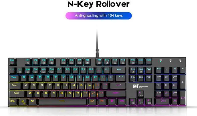 Alt view image 2 of 7 - ET Mechanical Gaming Keyboard RGB Backlit Keys Computer Keyboard, 16.8 Million Color 104 Keys Blue Switch Wired Gaming Keyboards Full Size, Aluminum Base USB Keyboard for PC Gamer Laptop,black