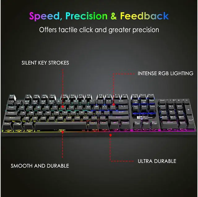 Alt view image 5 of 7 - ET Mechanical Gaming Keyboard RGB Backlit Keys Computer Keyboard, 16.8 Million Color 104 Keys Blue Switch Wired Gaming Keyboards Full Size, Aluminum Base USB Keyboard for PC Gamer Laptop,black
