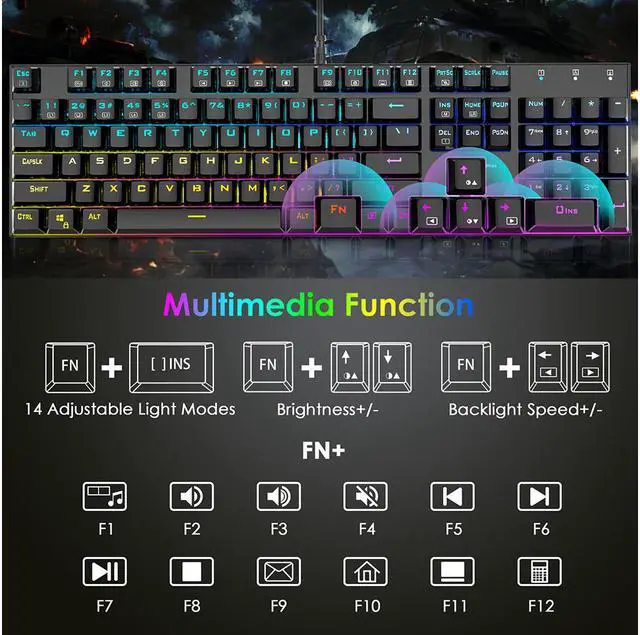 Alt view image 6 of 7 - ET Mechanical Gaming Keyboard RGB Backlit Keys Computer Keyboard, 16.8 Million Color 104 Keys Blue Switch Wired Gaming Keyboards Full Size, Aluminum Base USB Keyboard for PC Gamer Laptop,black