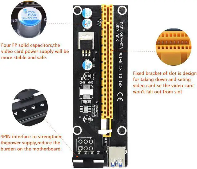 Alt view image 5 of 6 - 6Pack PCI-E Extender PCI Pcie Express Riser Card 1x to 16x USB 3.0 Cable SATA To 4Pin IDE Molex For Mining Bitcion Miner
