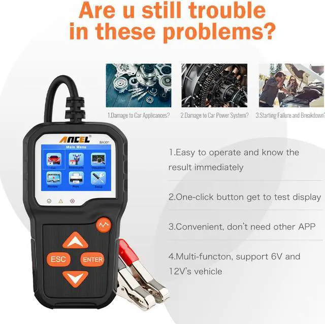 Alt view image 6 of 7 - ANCEL BA301 Car Battery Tester for 6V 12V Analyzer Car Quick Cranking Charging Tester 100 to 2000 CCA Battery Tester