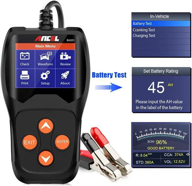 Alt view image 5 of 7 - Ancel BA201 Battery Tester 100 to 2000CCA Automotive Battery Analyzer Digital Cranking Test Tool, Black