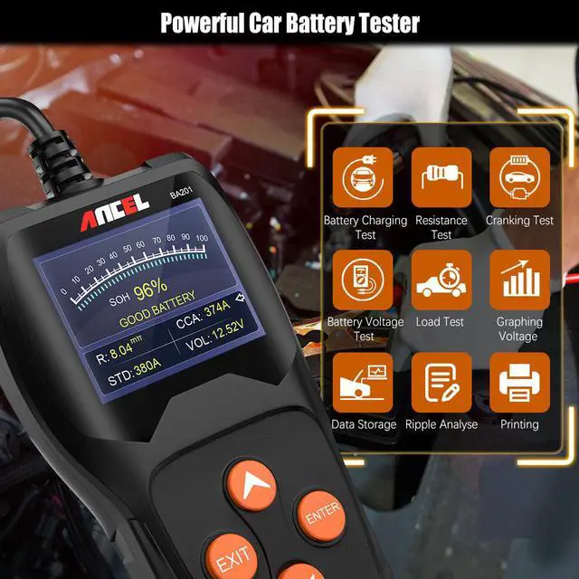 Alt view image 3 of 7 - Ancel BA201 Battery Tester 100 to 2000CCA Automotive Battery Analyzer Digital Cranking Test Tool, Black
