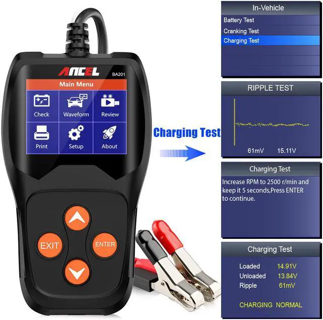 Alt view image 7 of 7 - Ancel BA201 Battery Tester 100 to 2000CCA Automotive Battery Analyzer Digital Cranking Test Tool, Black