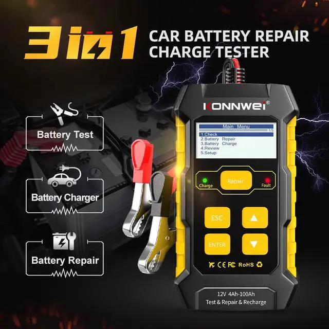 Alt view image 3 of 7 - Konnwei KW510 12V Car Battery Tester Full Automatic 5A Car Battery Charger 3 in 1 Lead Acid Pulse Repair Tools