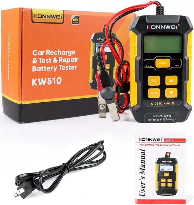 Alt view image 7 of 7 - Konnwei KW510 12V Car Battery Tester Full Automatic 5A Car Battery Charger 3 in 1 Lead Acid Pulse Repair Tools
