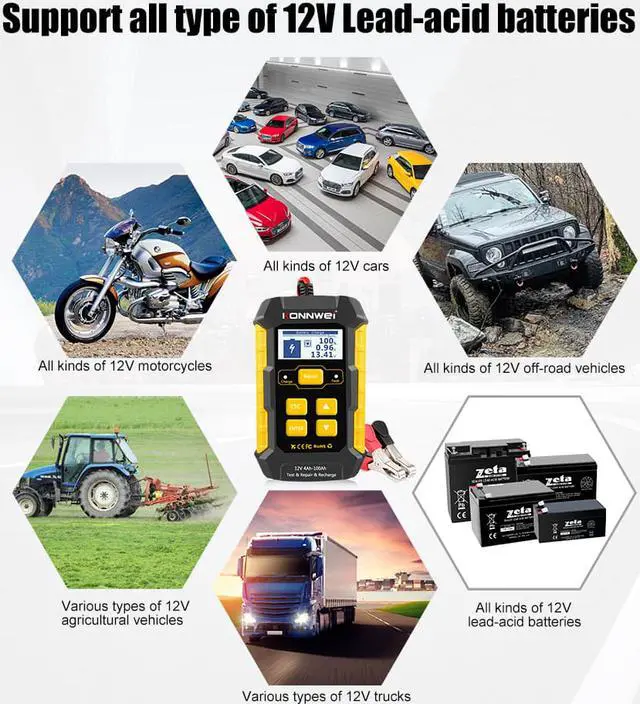 Alt view image 2 of 7 - Konnwei KW510 12V Car Battery Tester Full Automatic 5A Car Battery Charger 3 in 1 Lead Acid Pulse Repair Tools