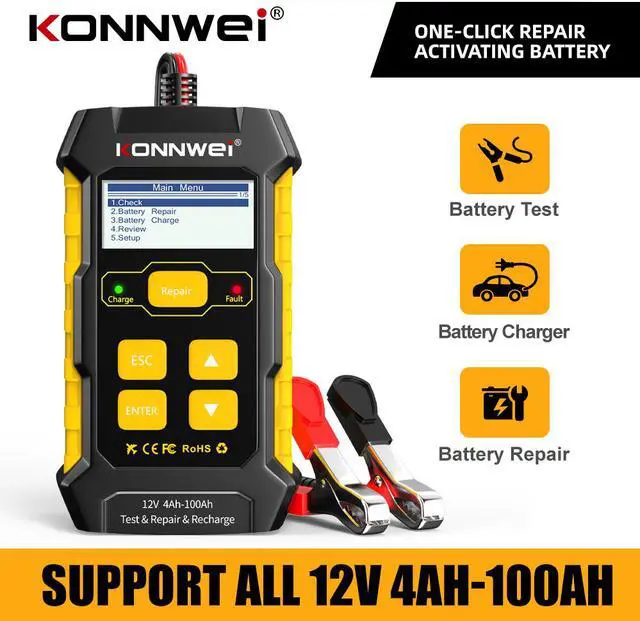 Main image of Konnwei KW510 12V Car Battery Tester Full Automatic 5A Car Battery Charger 3 in 1 Lead Acid Pulse Repair Tools