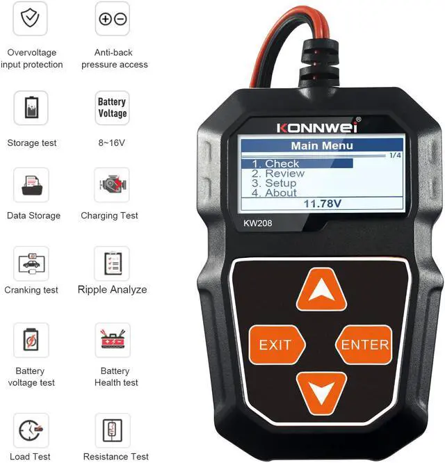 Main image of Konnwei KW208 OBD2 Car Battery Tester Charger Analyzer 12 V Cranking Test 100-2000CCA Charging Tester
