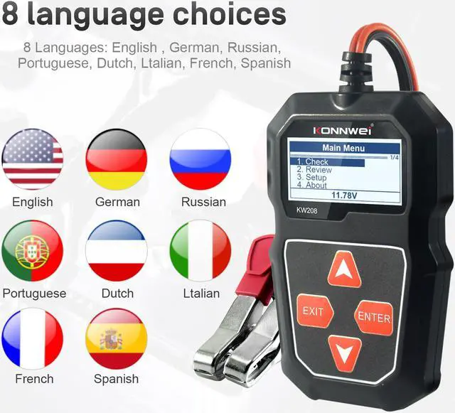 Alt view image 3 of 6 - Konnwei KW208 OBD2 Car Battery Tester Charger Analyzer 12 V Cranking Test 100-2000CCA Charging Tester